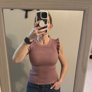 Zenana Outfitters Pink Fitted Ruffled Tank Top